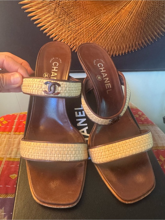 CHANEL Shoes - CHANEL Rattan Summer Logo Heels 39.5